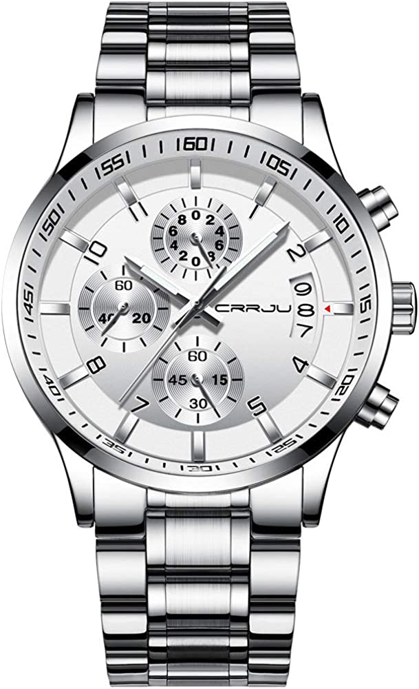 251107164119114_1 CRRJU Men's Fashion Stainless Steel Watches Date Waterproof Chronograph Wristwatches,Stainsteel Steel Band Waterproof Watch - Image 1